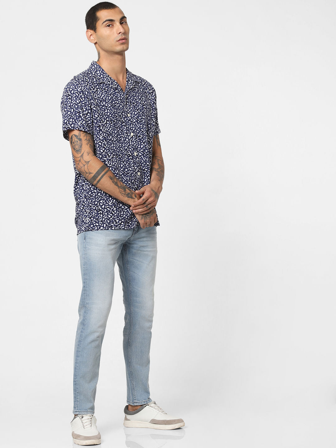 White Printed Short Sleeves Shirt
