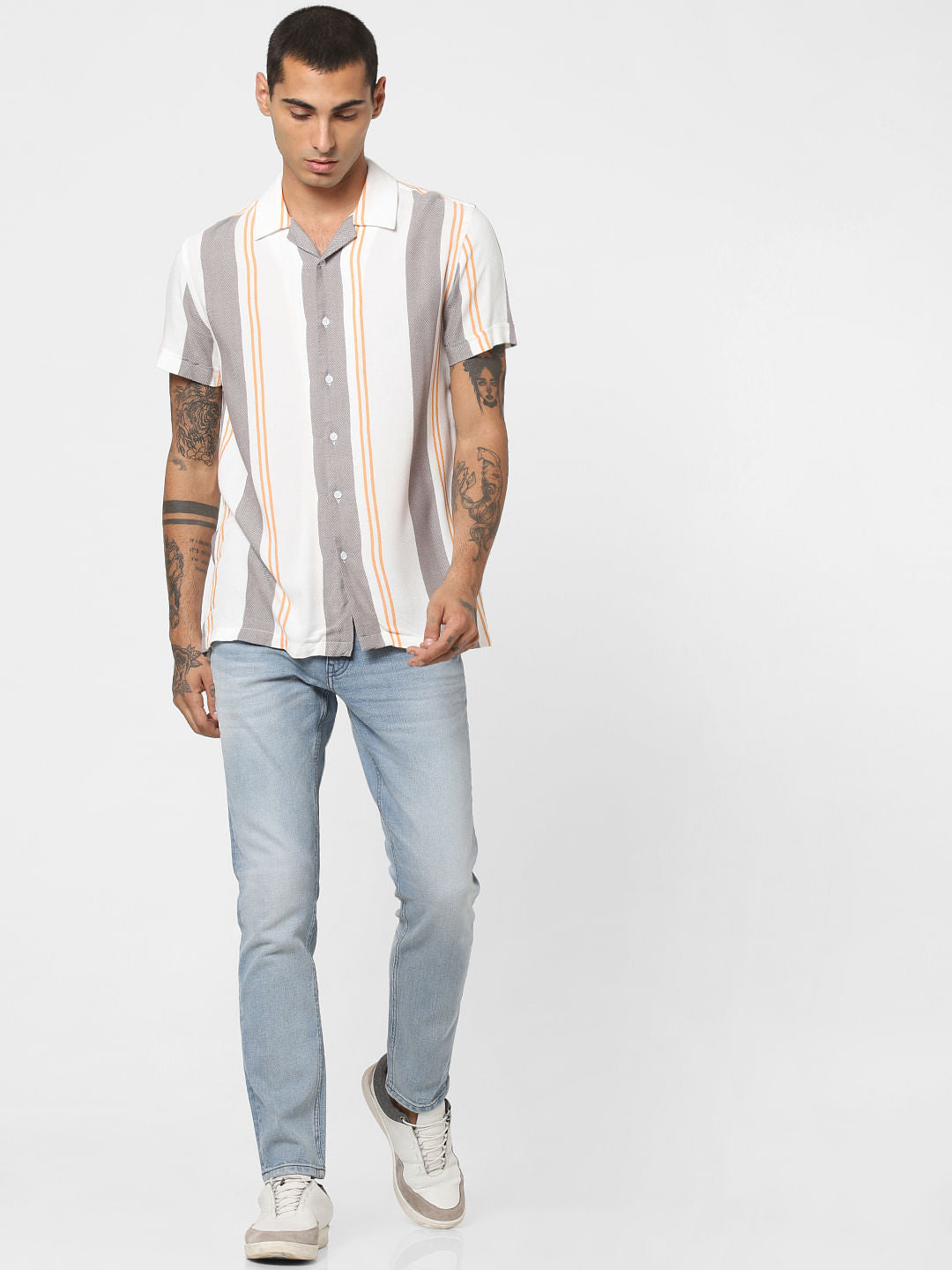 White Striped Short Sleeves Shirt