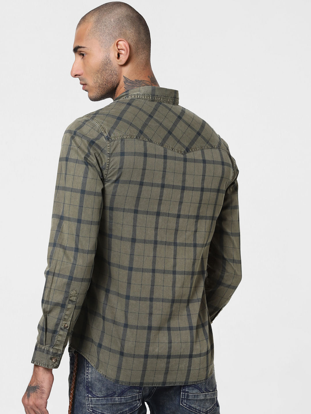 Khaki Overdyed Check Full Sleeves Shirt
