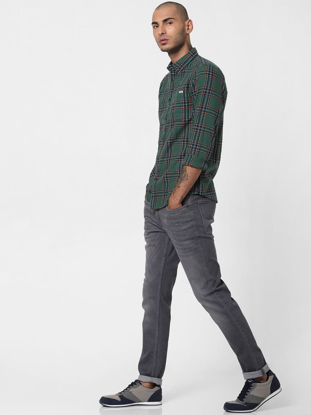Green Check Full Sleeves Shirt
