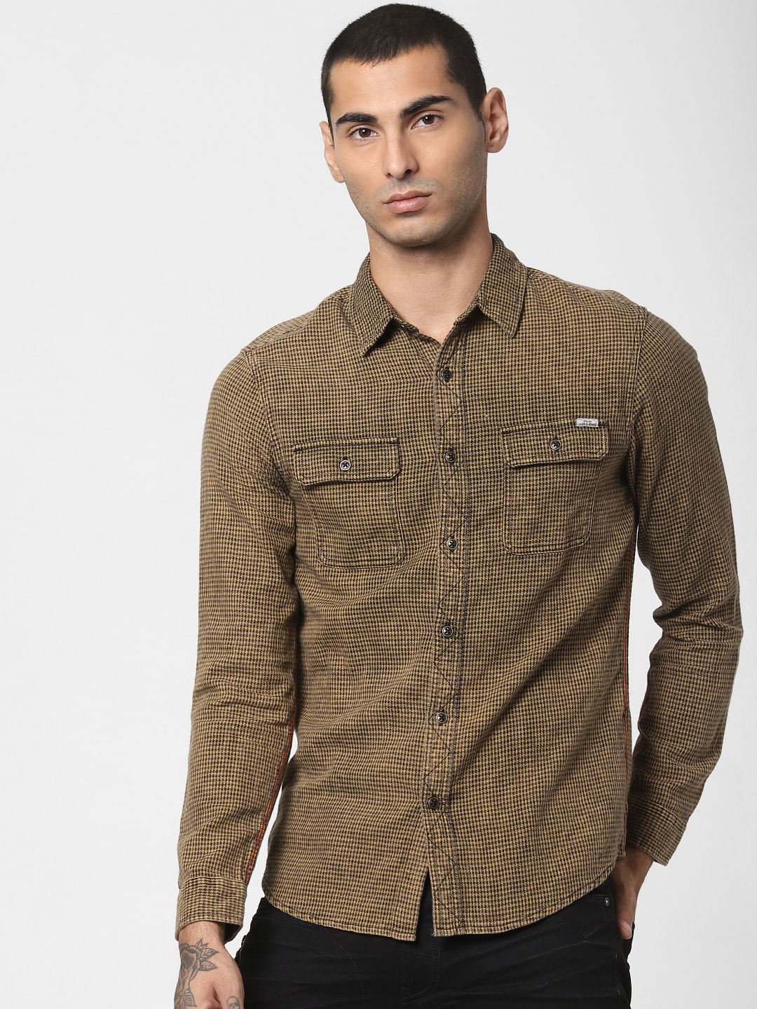 Brown Houndstooth Print Shirt