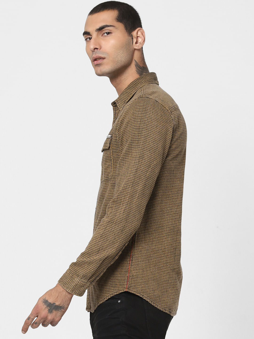 Brown Houndstooth Print Shirt