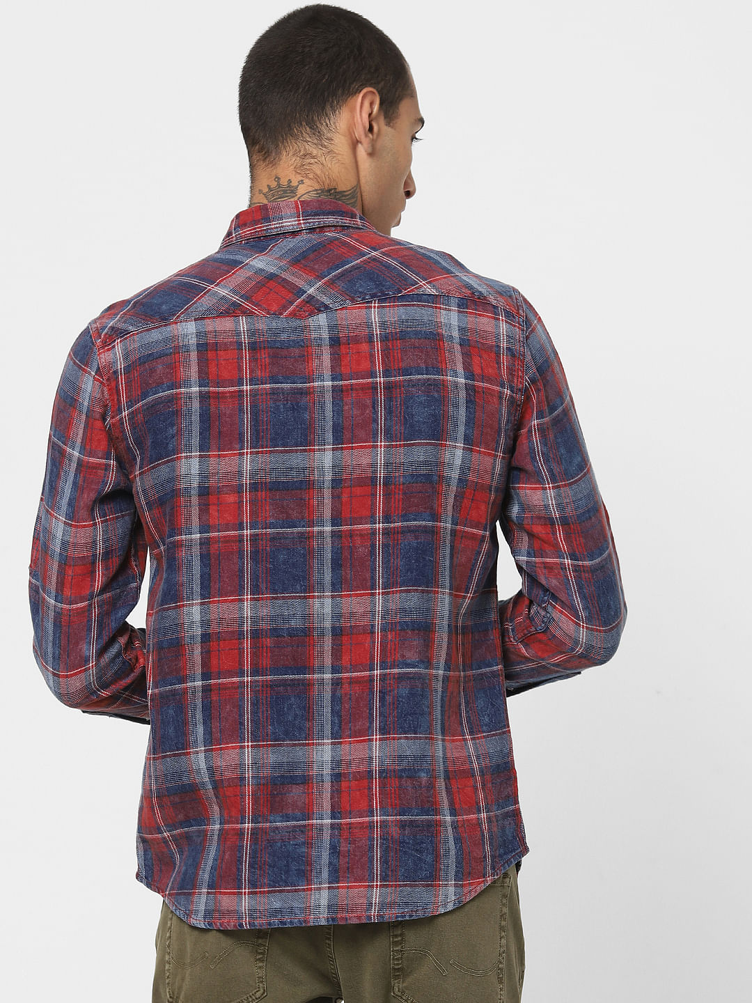 Red Washed Check Full Sleeves Shirt