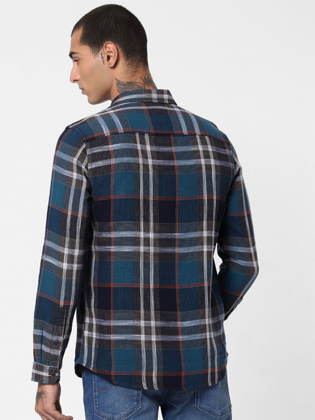 Navy Blue Check Full Sleeves Shirt