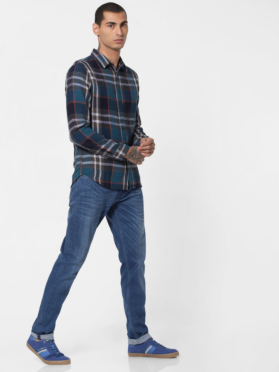 Navy Blue Check Full Sleeves Shirt