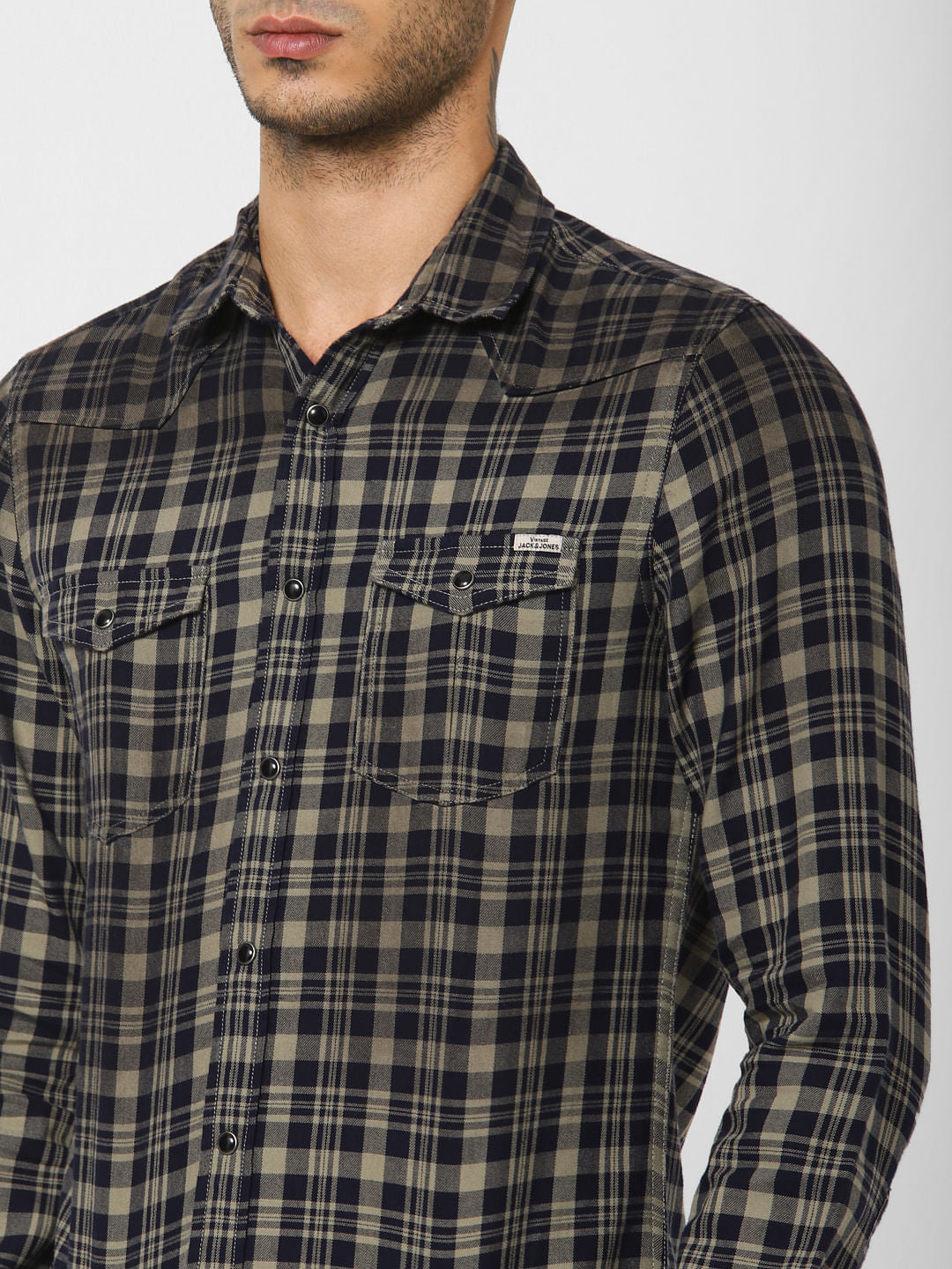 Navy Blue Check Full Sleeves Shirt
