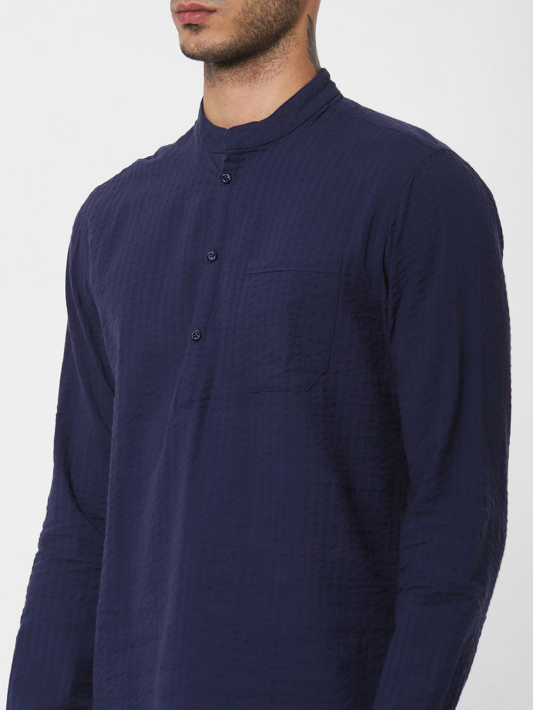 Navy Blue Textured Full Sleeves Shirt