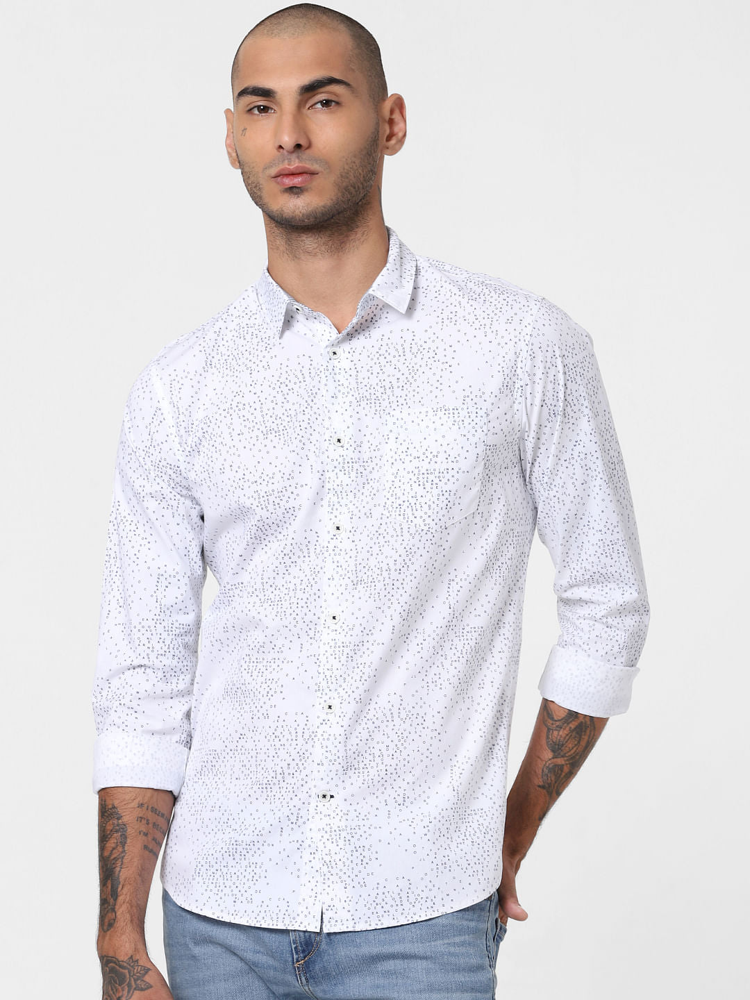 White All Over Print Full Sleeves Shirt