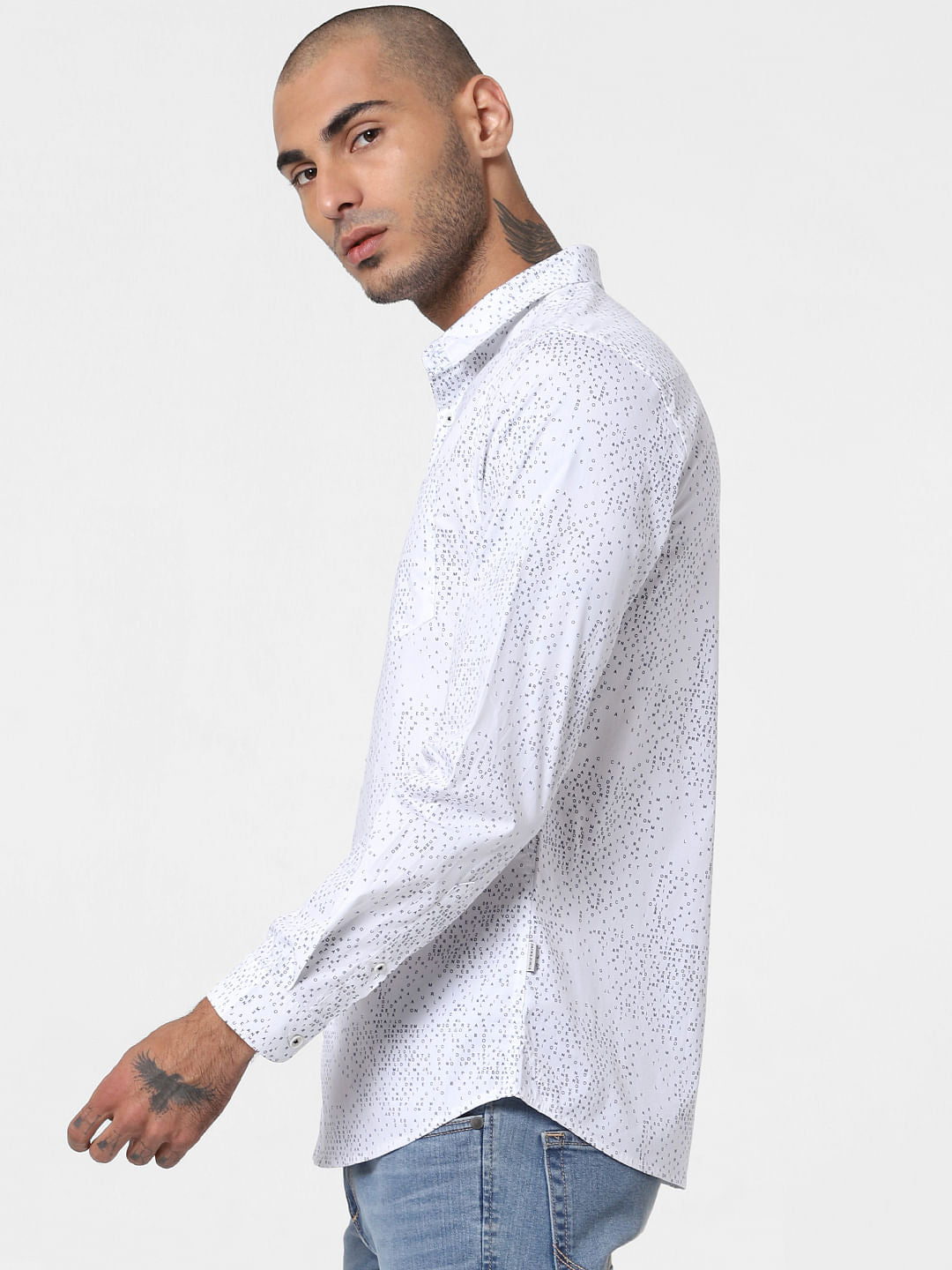 White All Over Print Full Sleeves Shirt