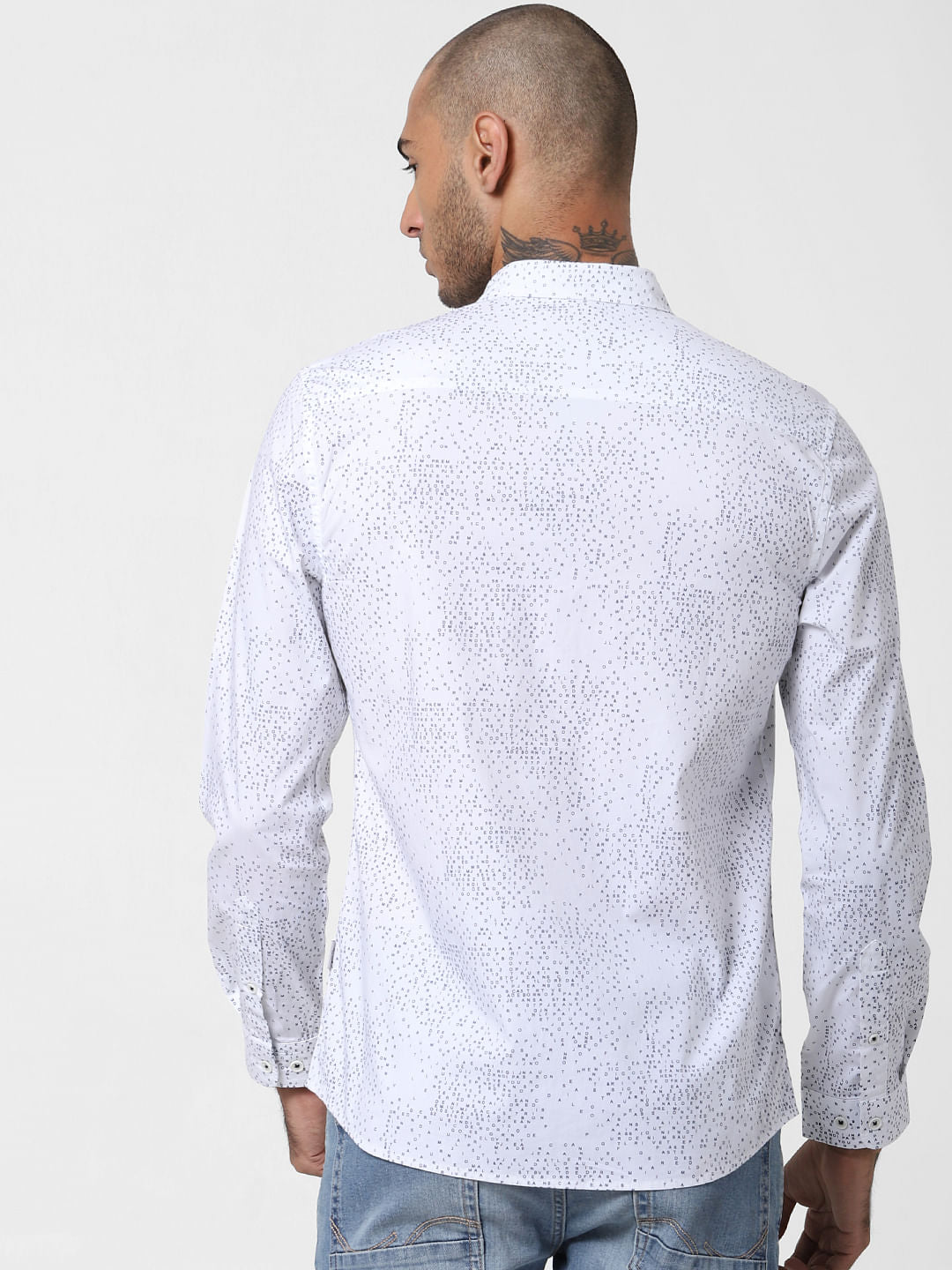 White All Over Print Full Sleeves Shirt