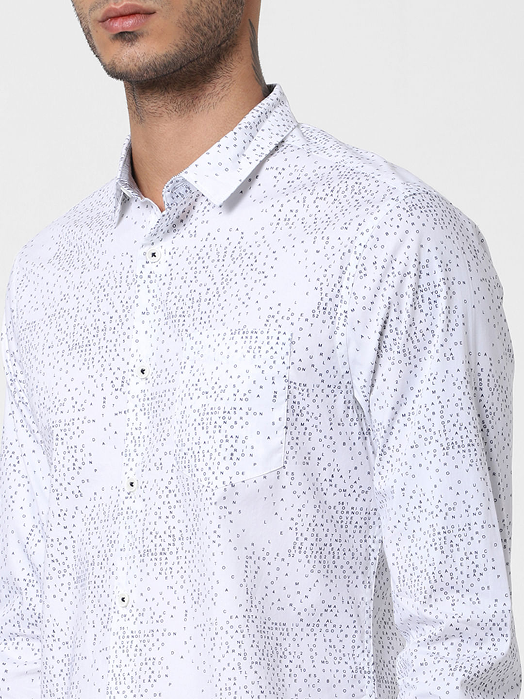 White All Over Print Full Sleeves Shirt