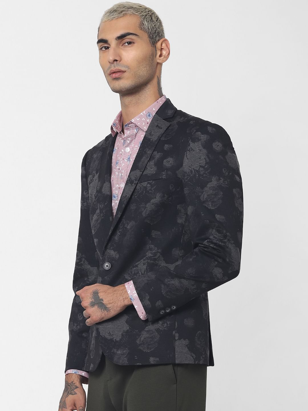 Black Floral Print Blazer