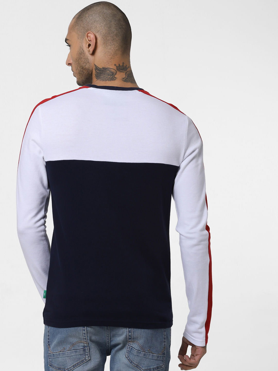 Navy Blue Colourblocked Crew Neck T-shirt