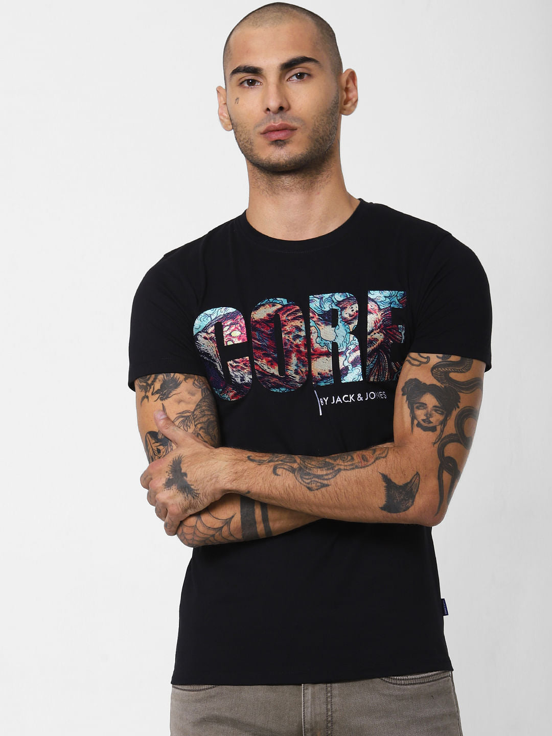 Black Logo Print Crew Neck T-shirt