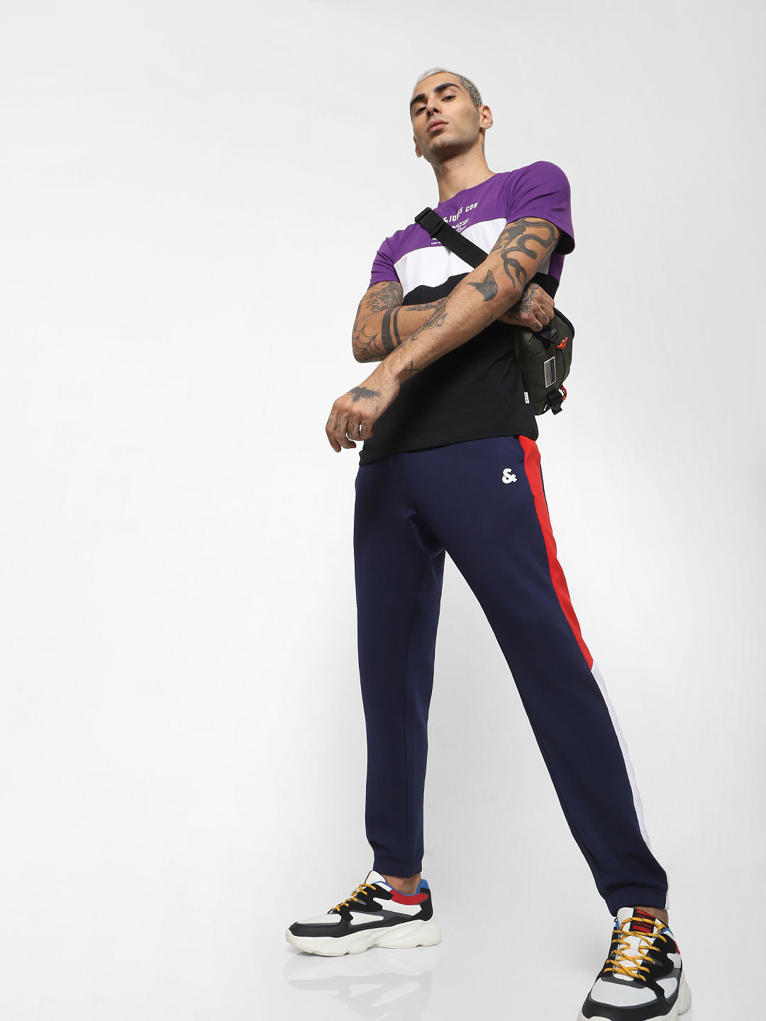 Purple Colourblocked Crew Neck T-shirt