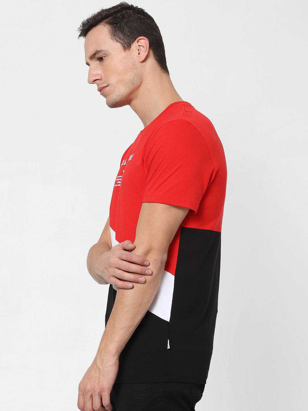 Red Colourblocked Crew Neck T-shirt