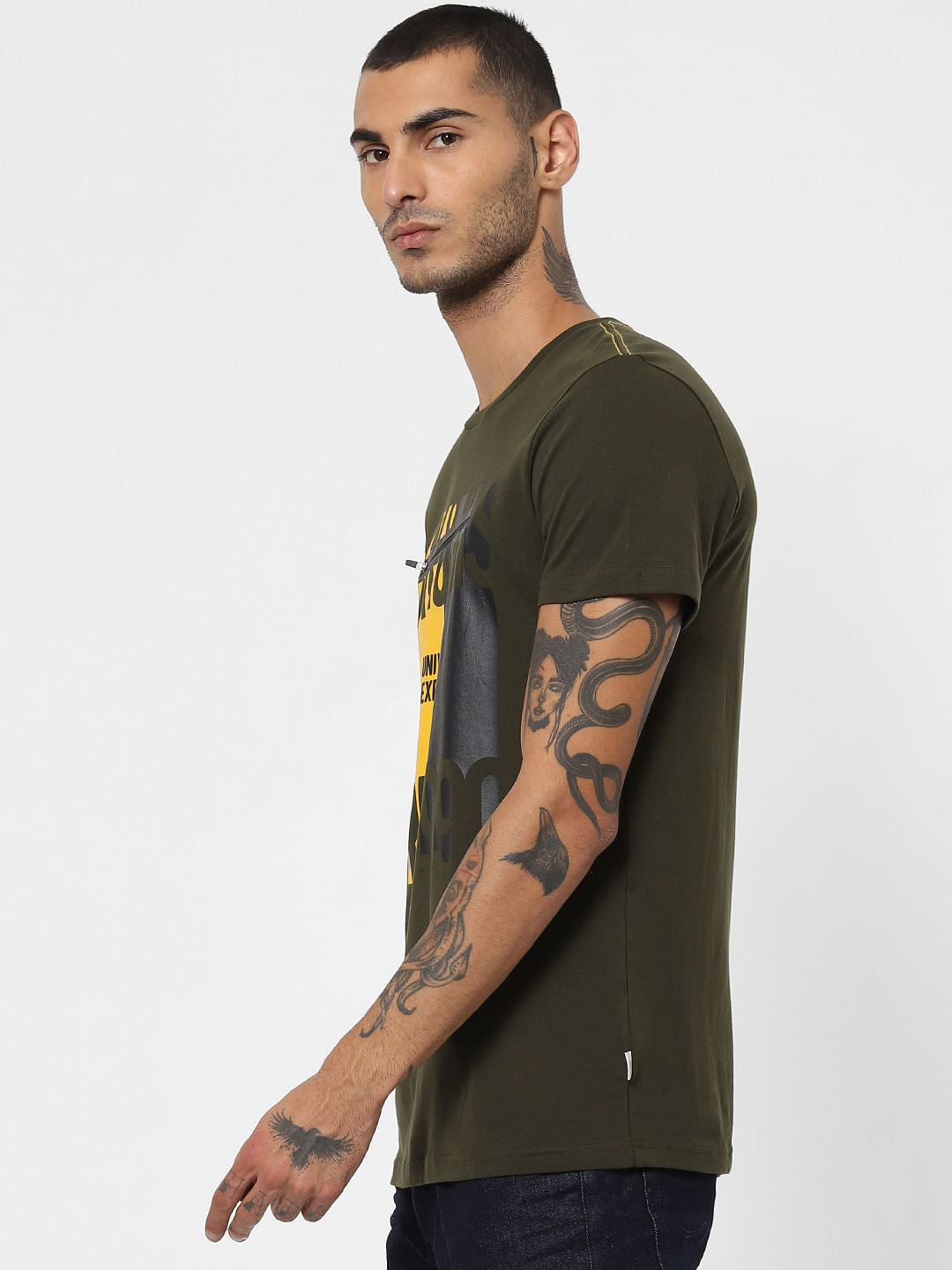 Green Zip Detail Crew Neck T-shirt
