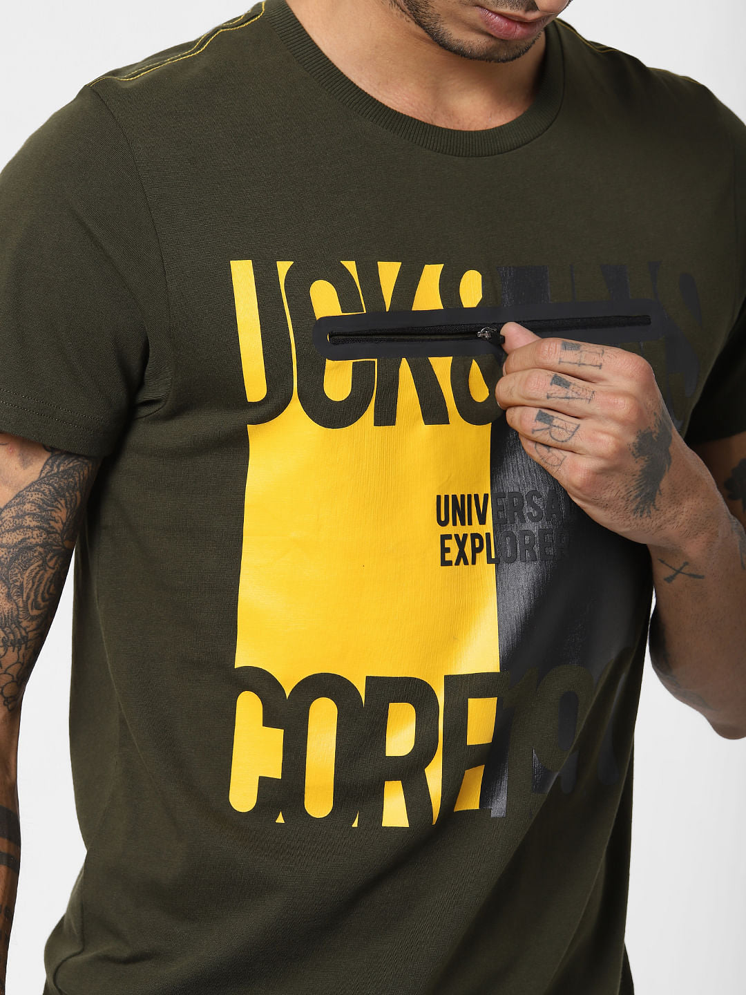 Green Zip Detail Crew Neck T-shirt