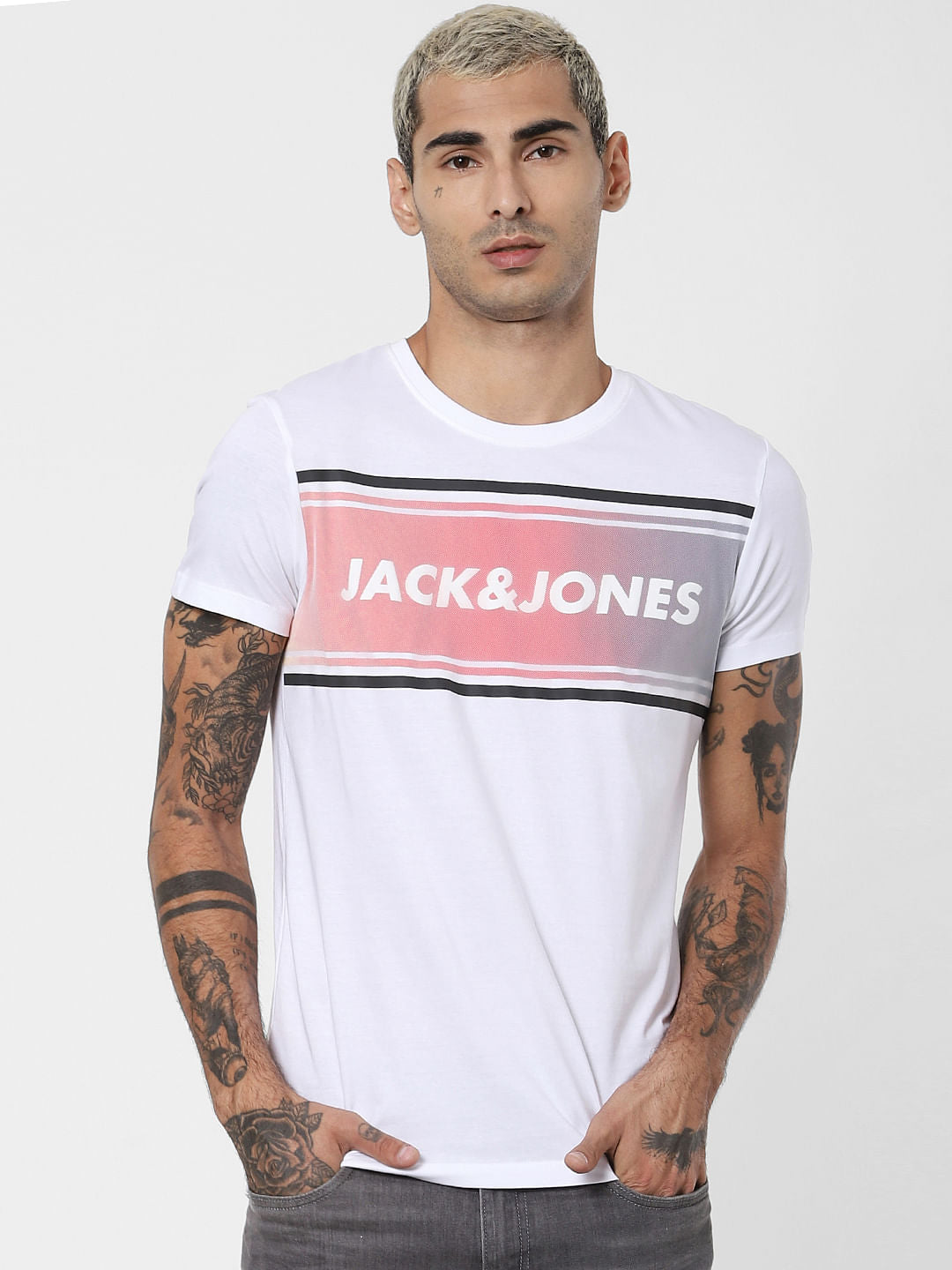 White Logo Print Crew Neck T-shirt