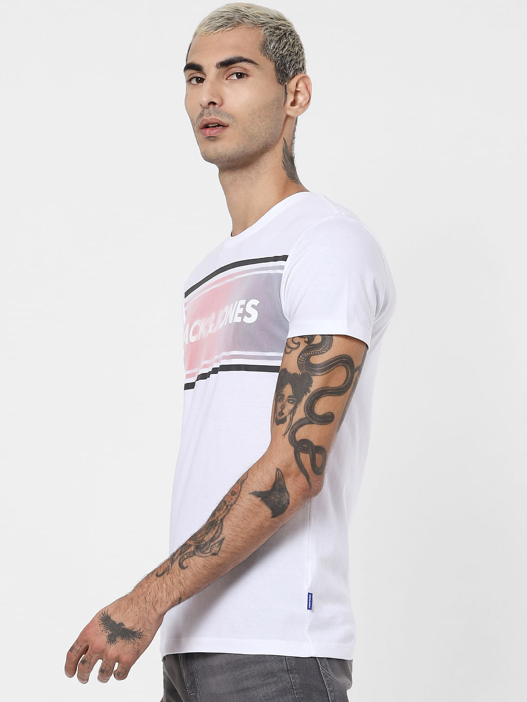 White Logo Print Crew Neck T-shirt