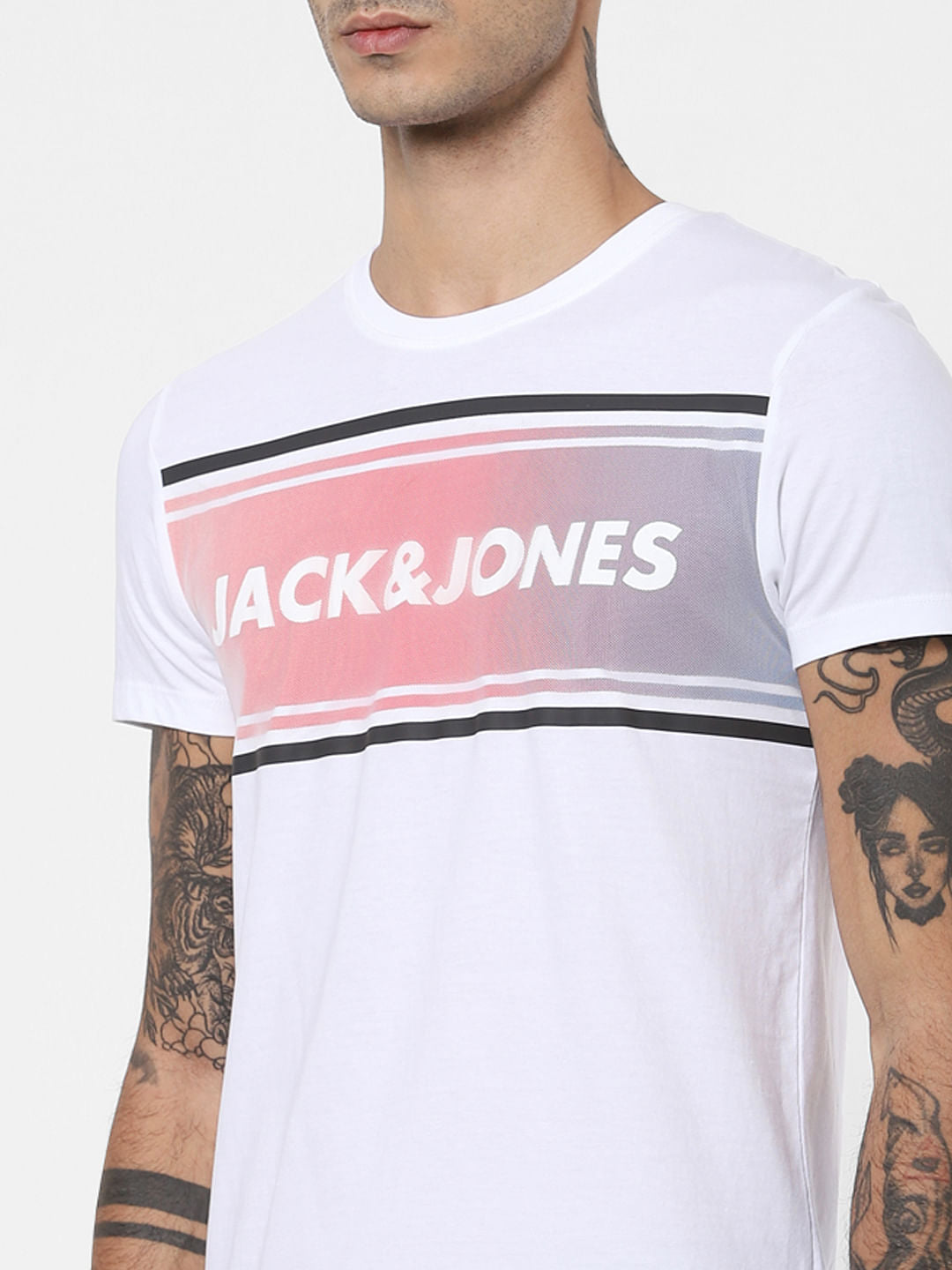 White Logo Print Crew Neck T-shirt