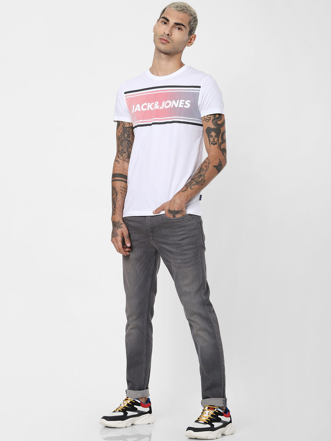 White Logo Print Crew Neck T-shirt