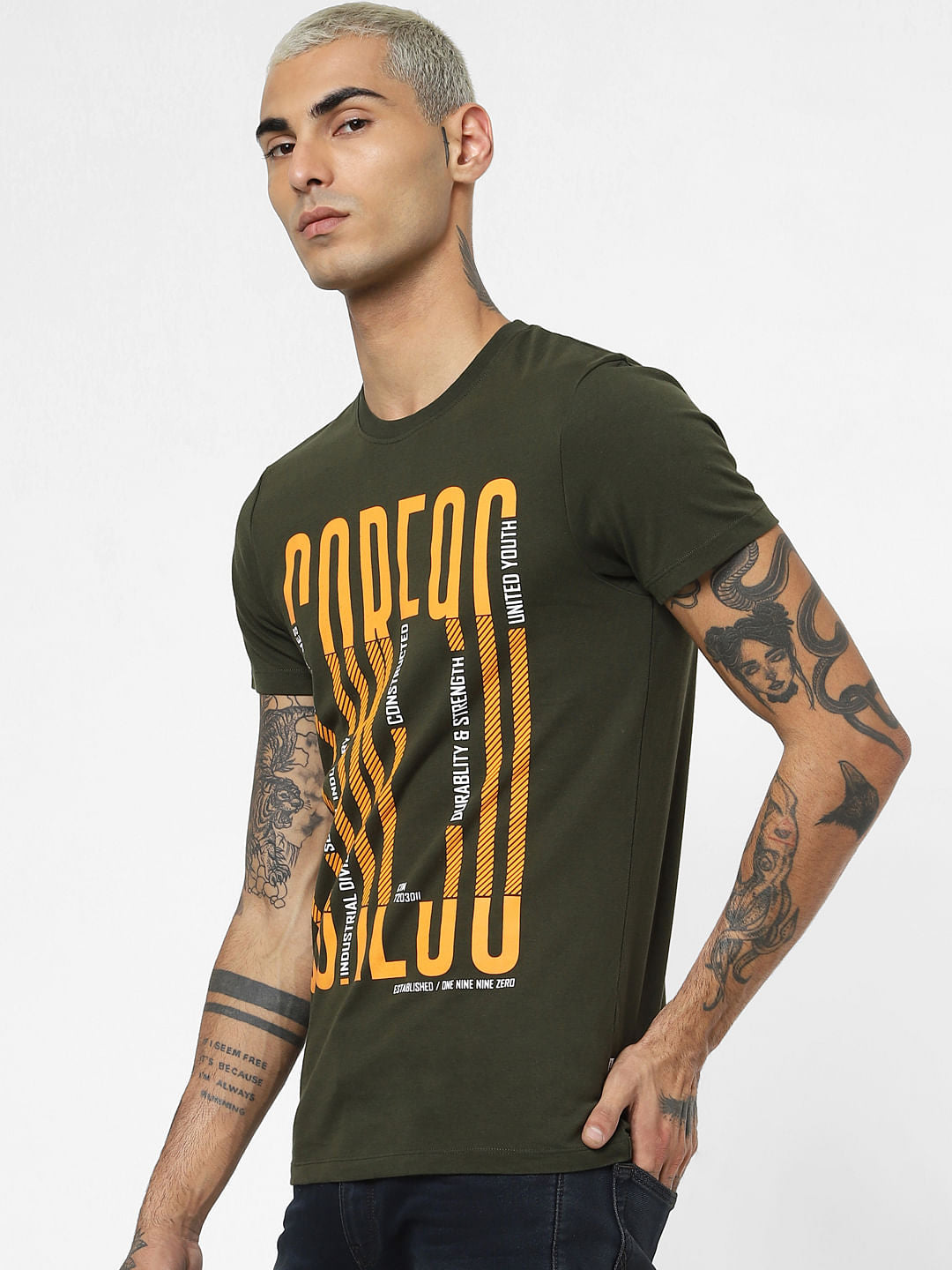 Green Typographic Print Crew Neck T-shirt