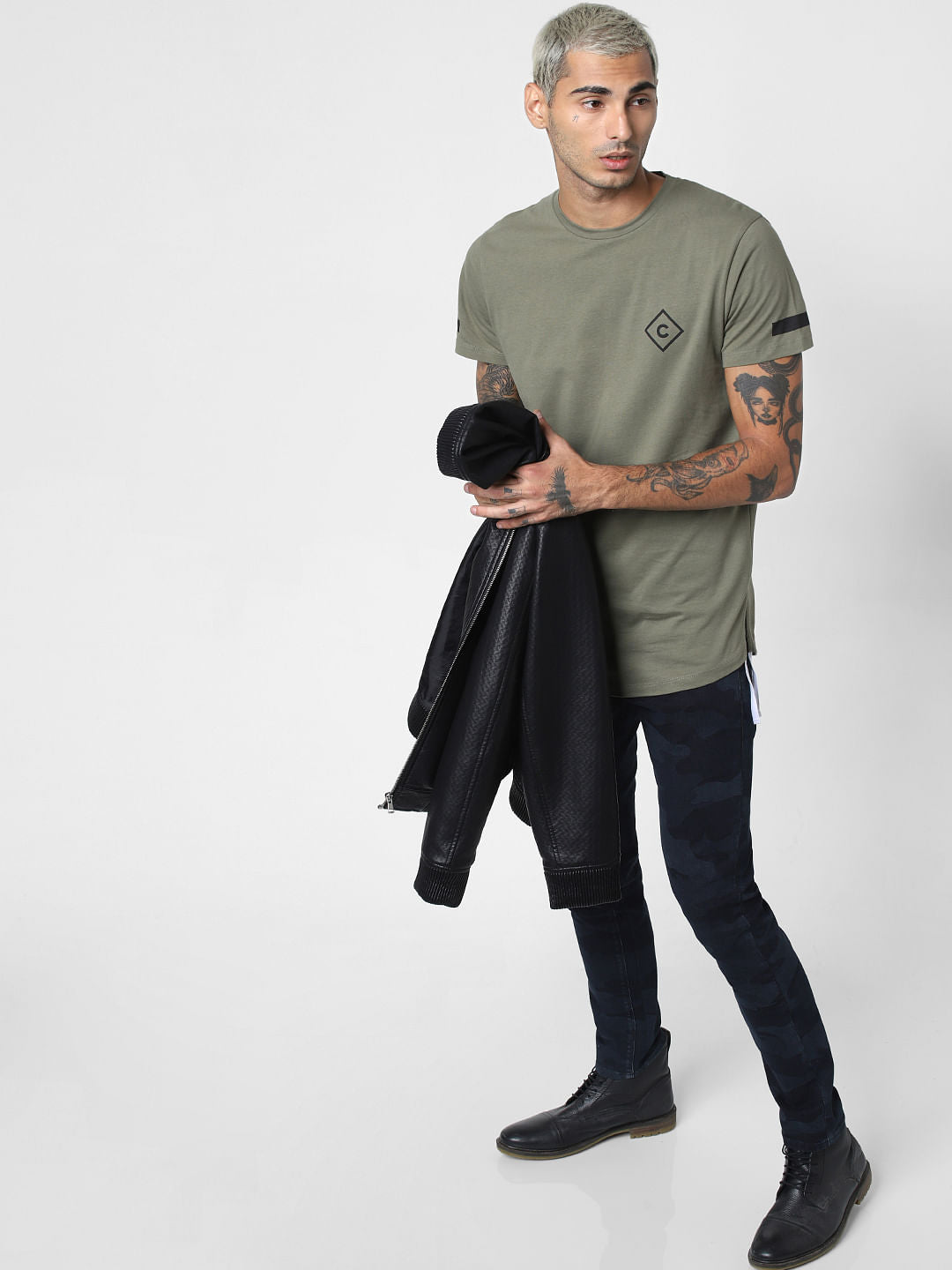 Green Tape Detail Crew Neck T-shirt