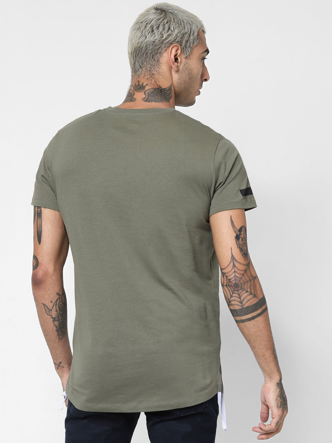 Green Tape Detail Crew Neck T-shirt