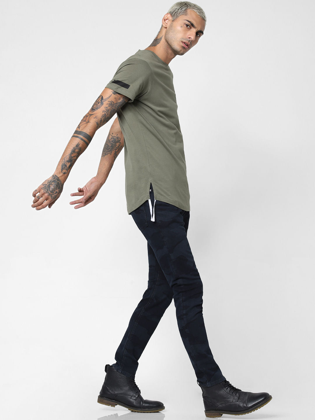 Green Tape Detail Crew Neck T-shirt
