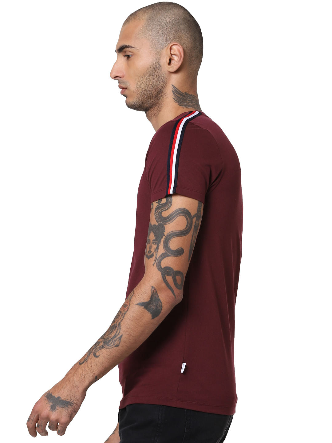 Maroon Tape Detail Crew Neck T-shirt