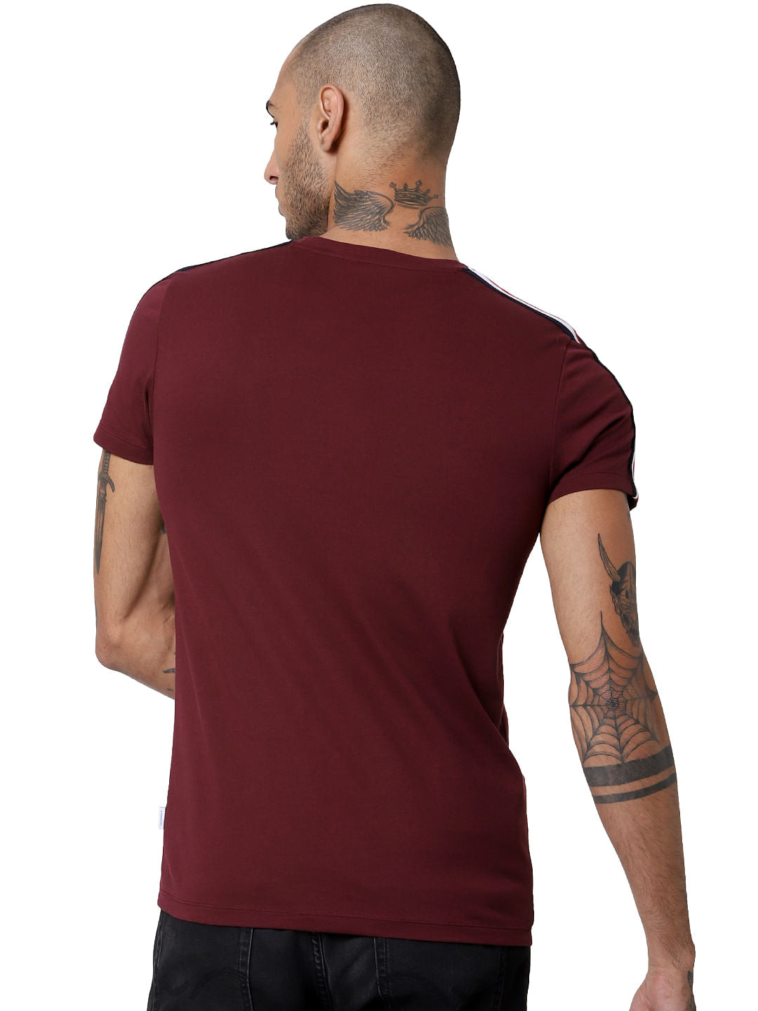 Maroon Tape Detail Crew Neck T-shirt