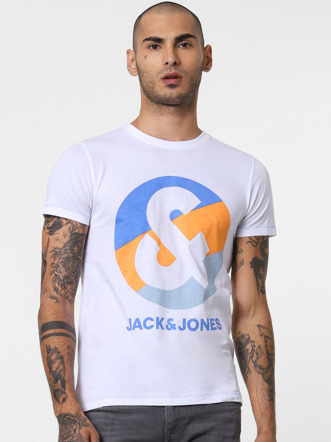 White Logo Print Crew Neck T-shirt