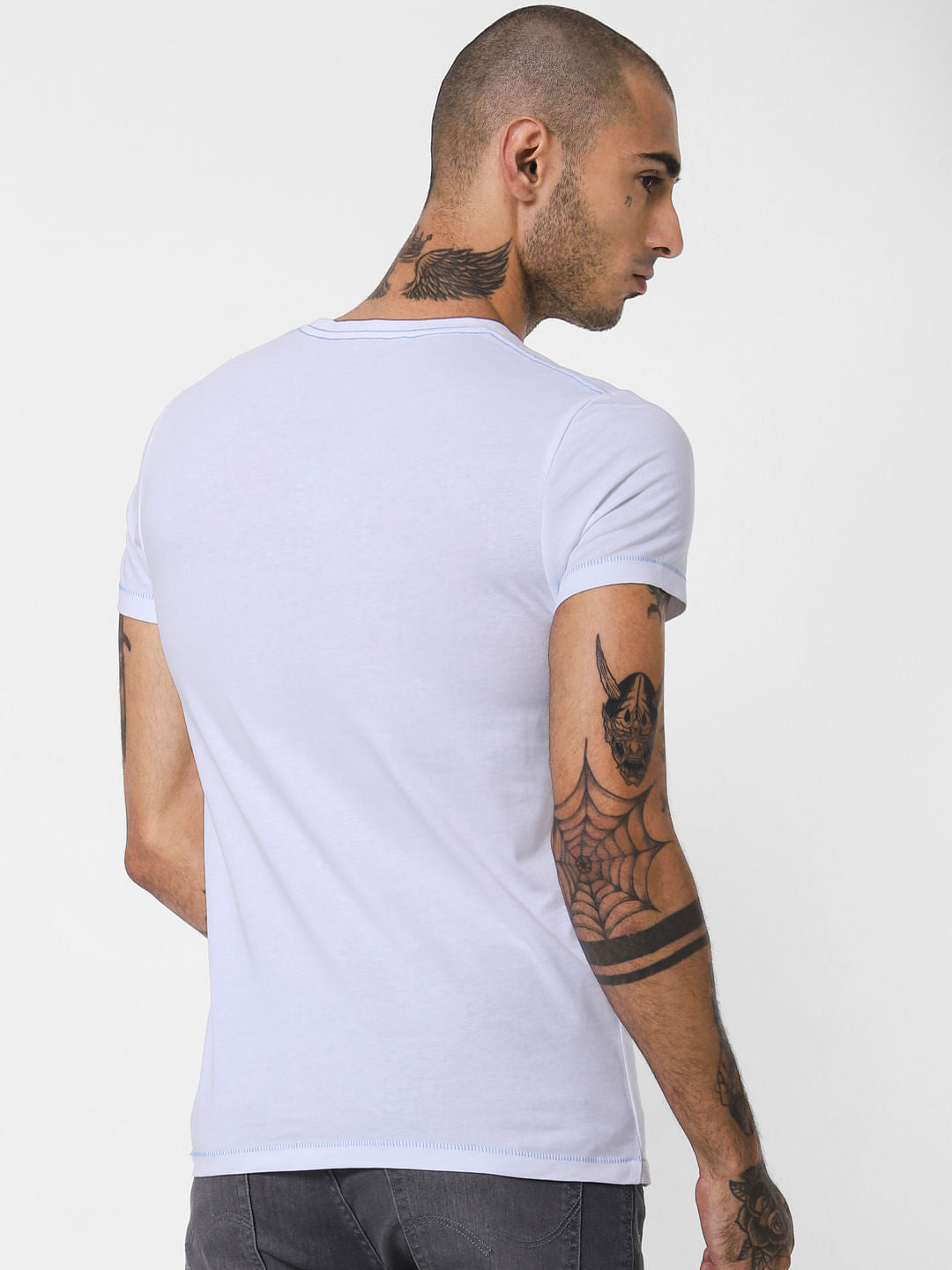 White Logo Print Crew Neck T-shirt