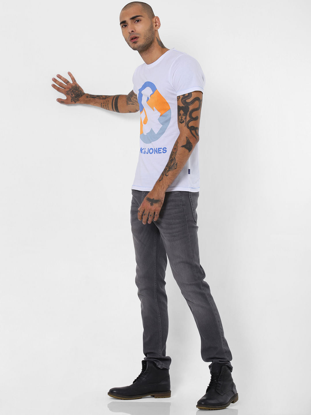 White Logo Print Crew Neck T-shirt