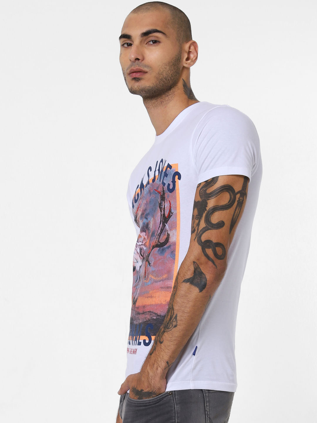 White Graphic Print Crew Neck T-shirt