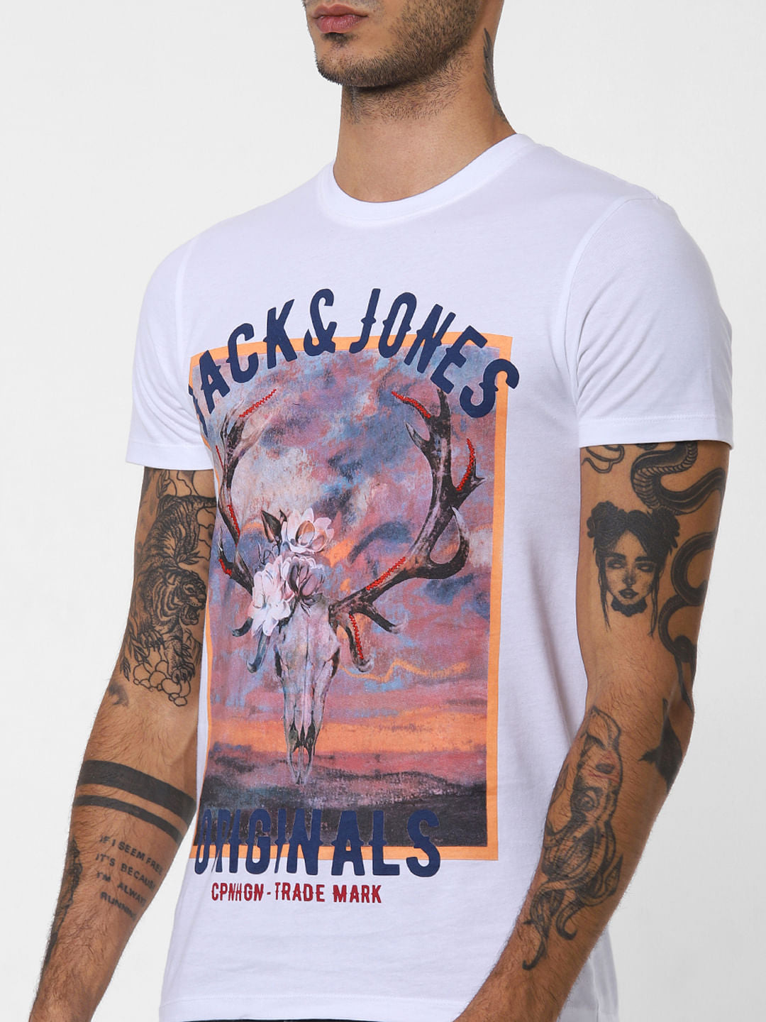 White Graphic Print Crew Neck T-shirt