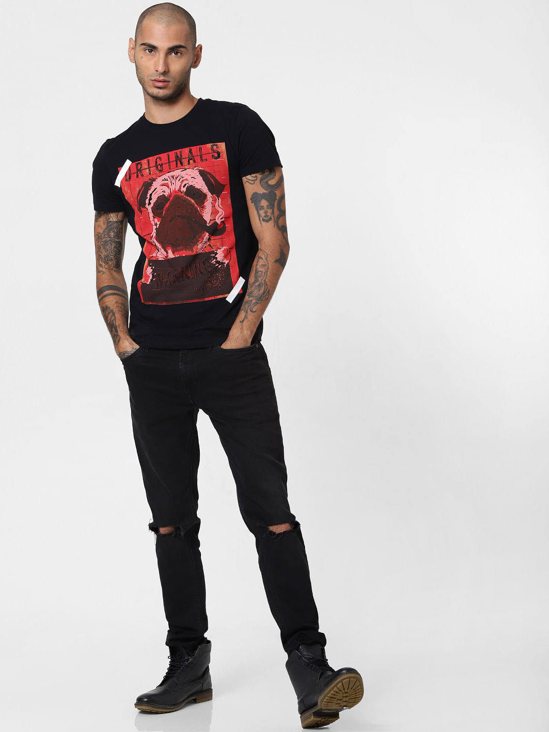 Black Graphic Print Crew Neck T-shirt