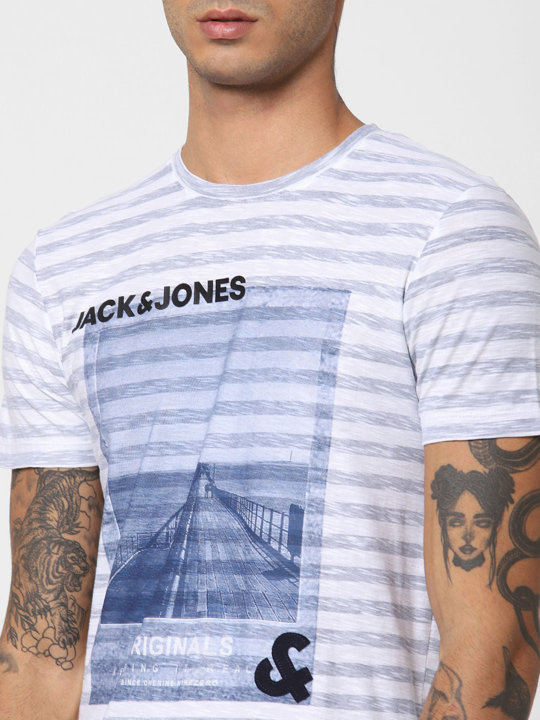 White Striped Crew Neck T-shirt