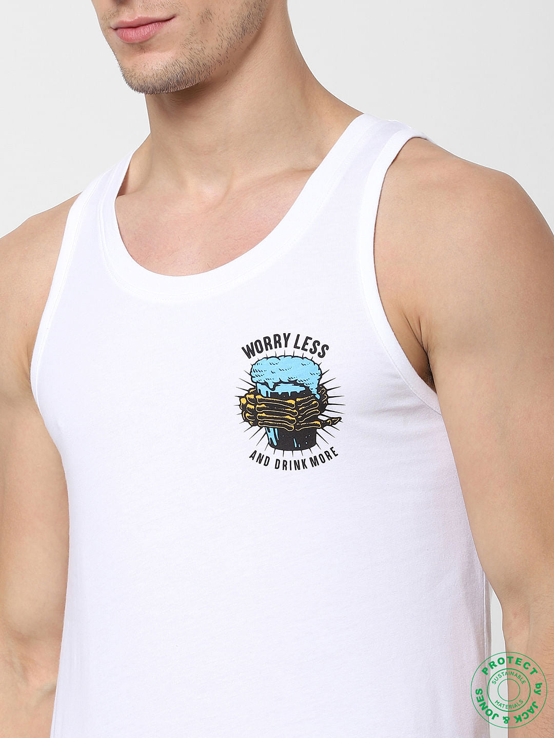 White Graphic Print Vest