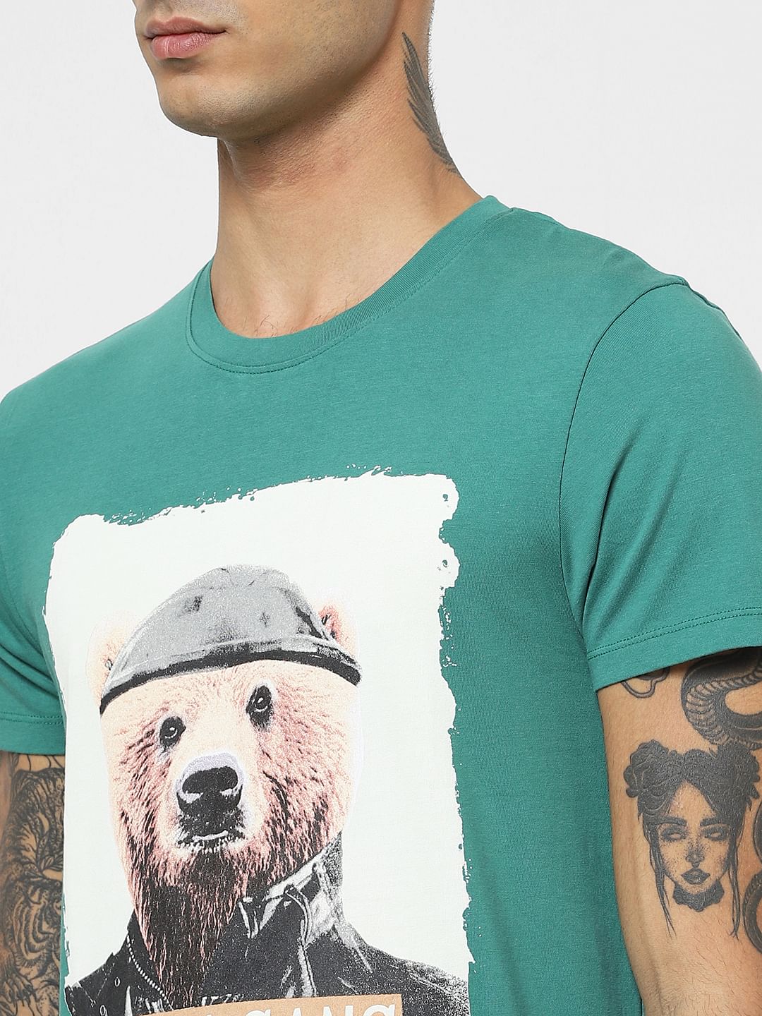 Green Graphic Print Crew Neck T-shirt