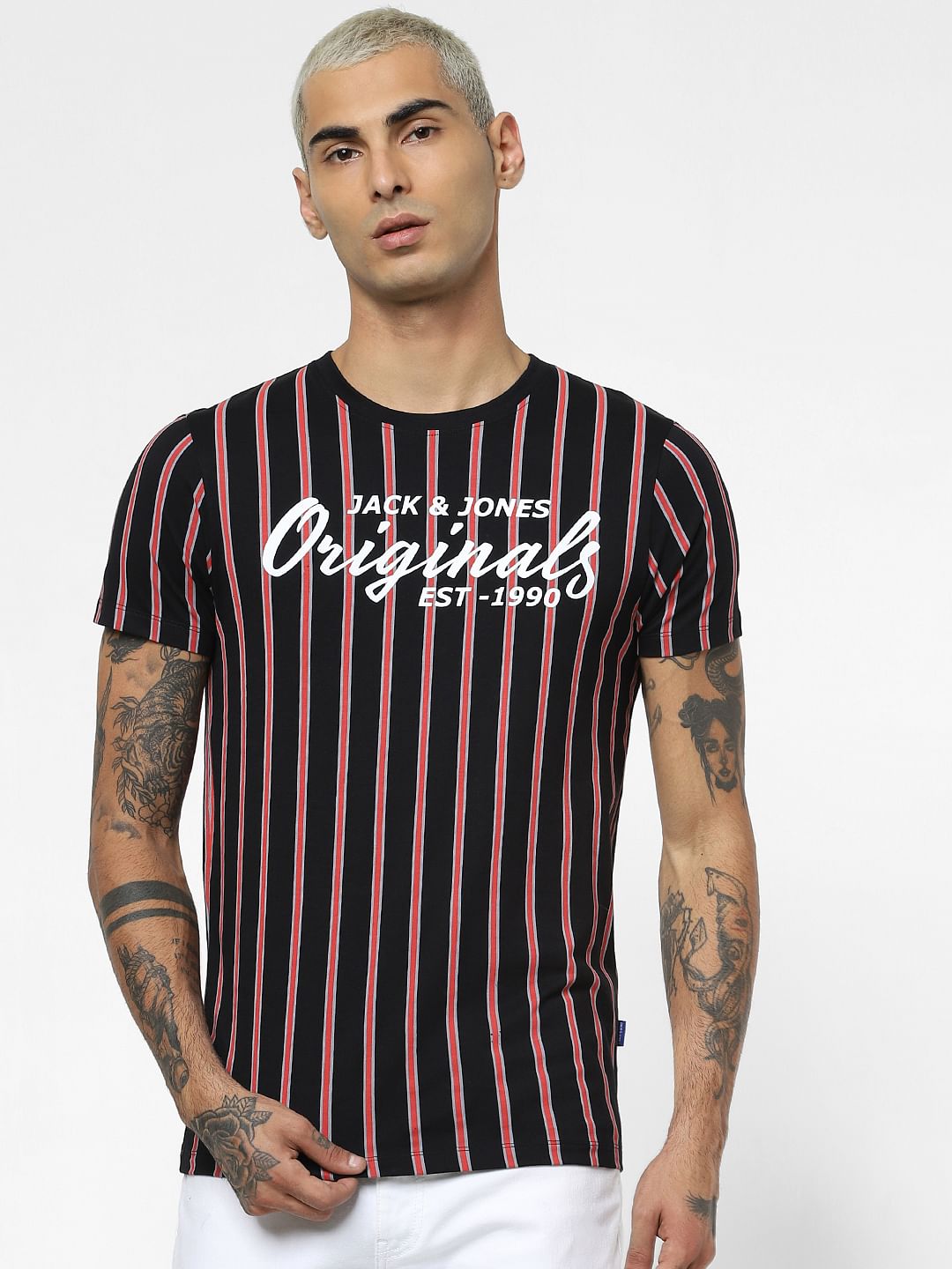 Black Striped Crew Neck T-shirt