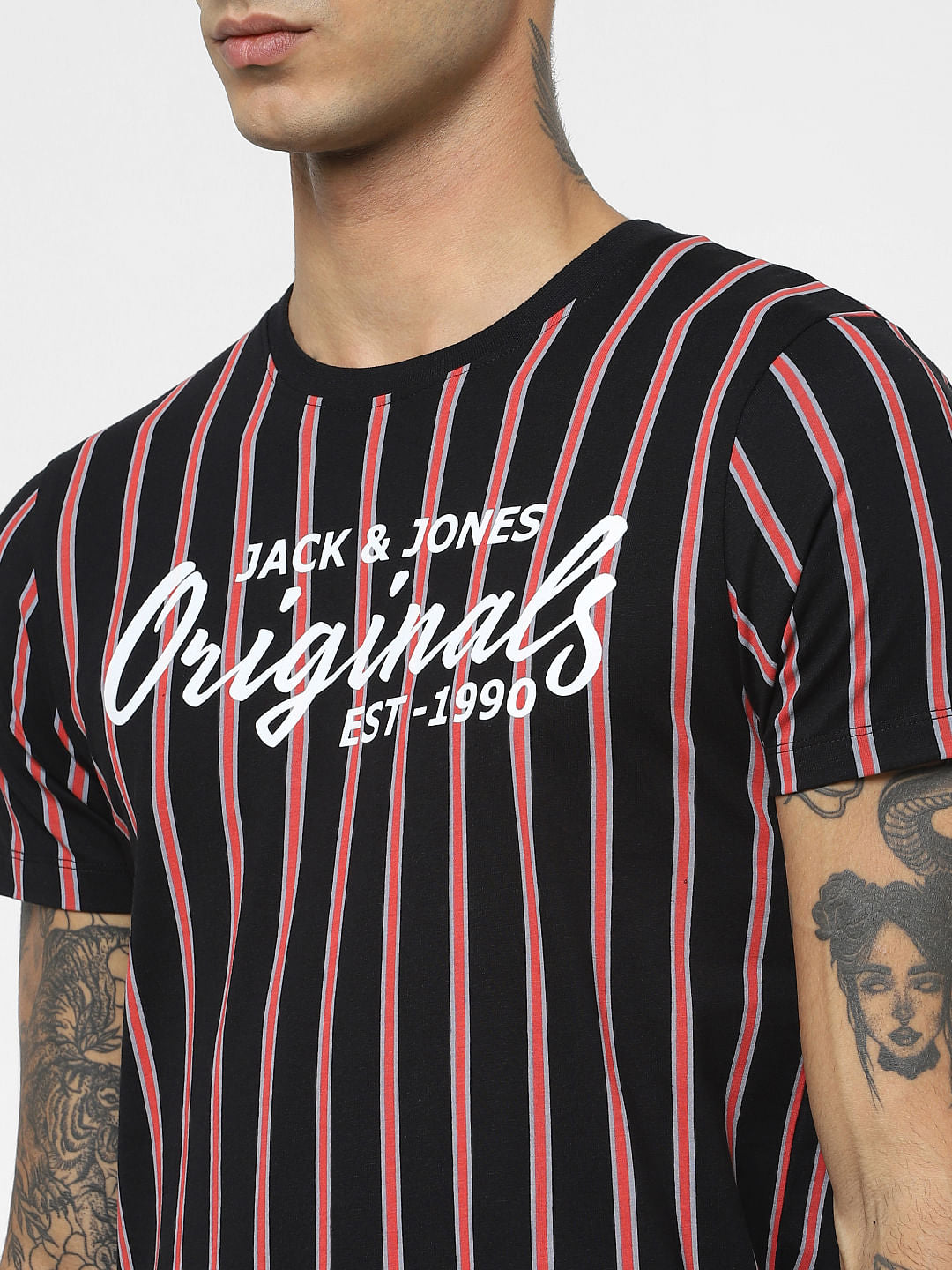 Black Striped Crew Neck T-shirt