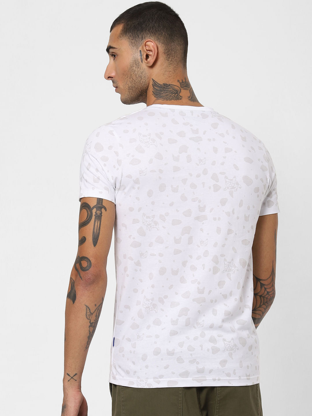 White All Over Print Crew Neck T-shirt