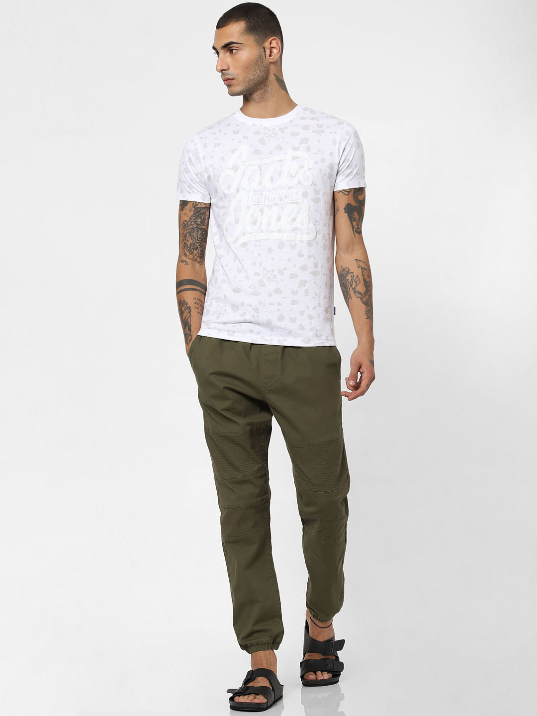 White All Over Print Crew Neck T-shirt