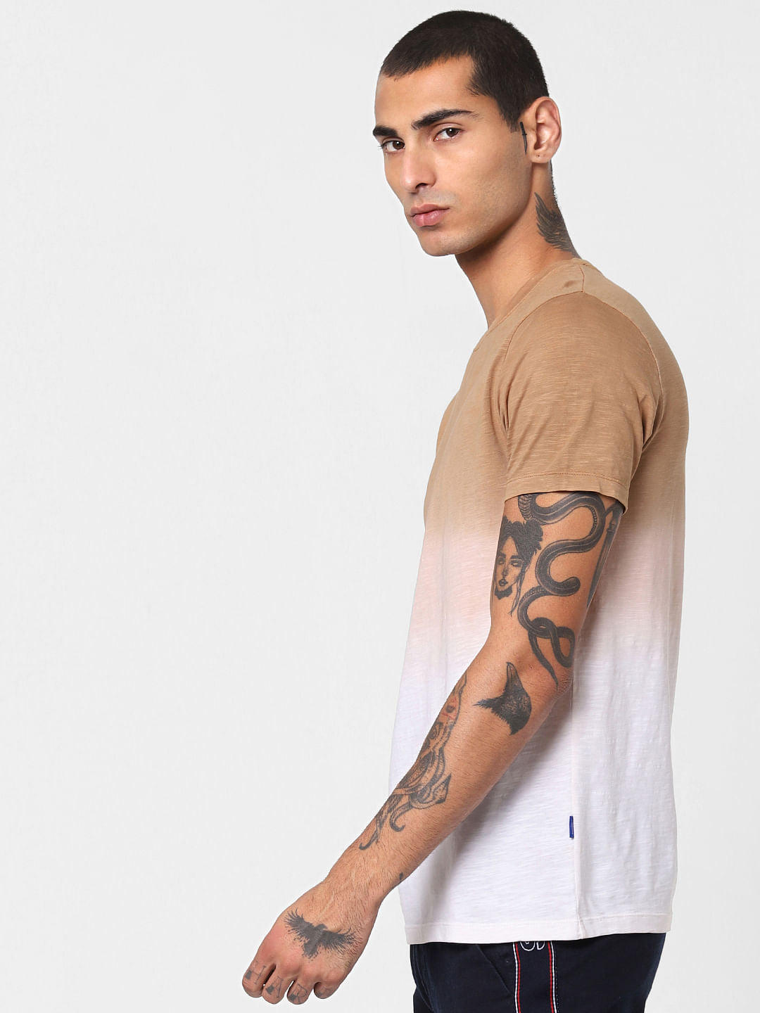 Brown Ombre Wash Crew Neck T-shirt