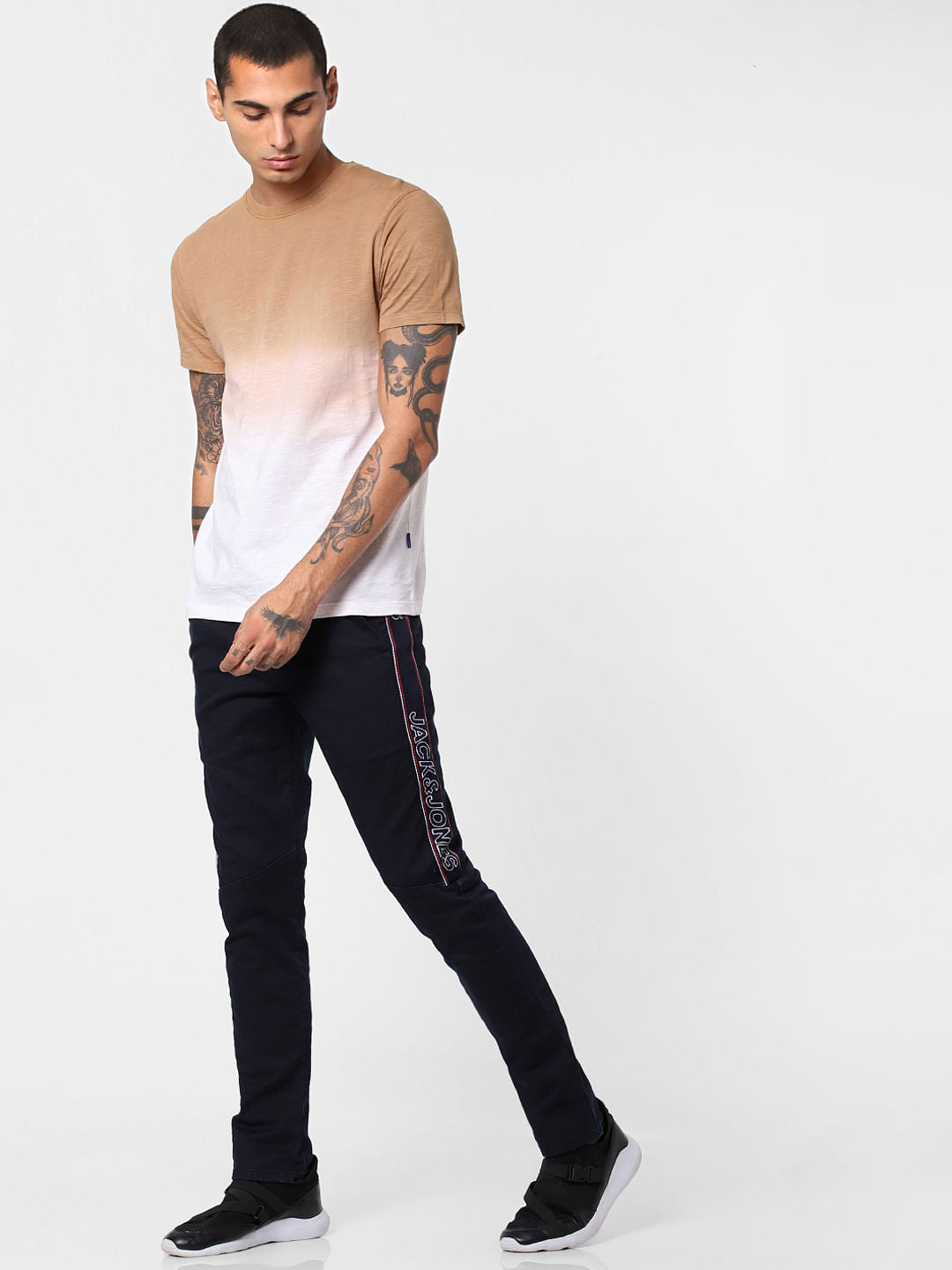 Brown Ombre Wash Crew Neck T-shirt