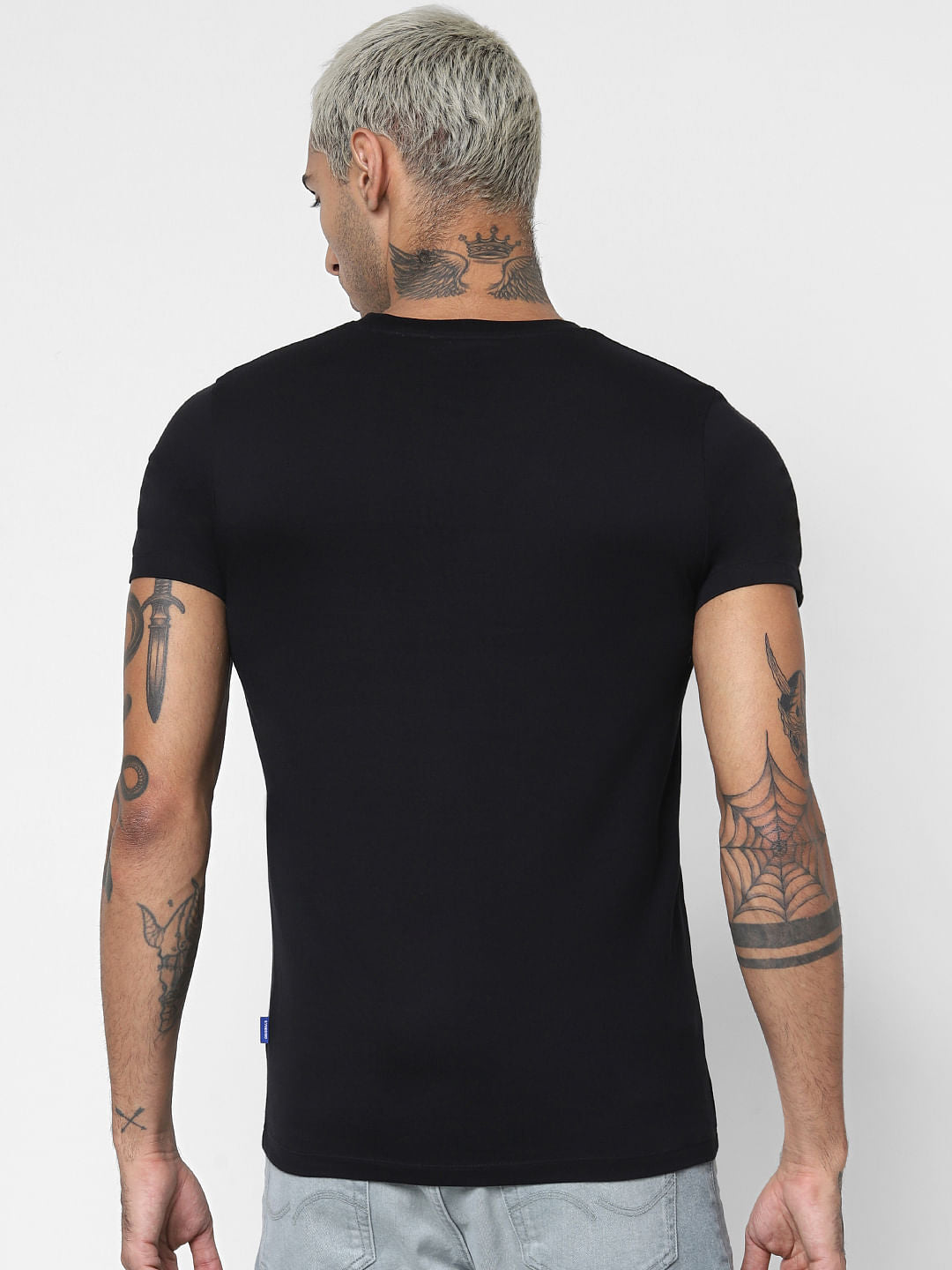 Black Merman Print Crew Neck T-shirt