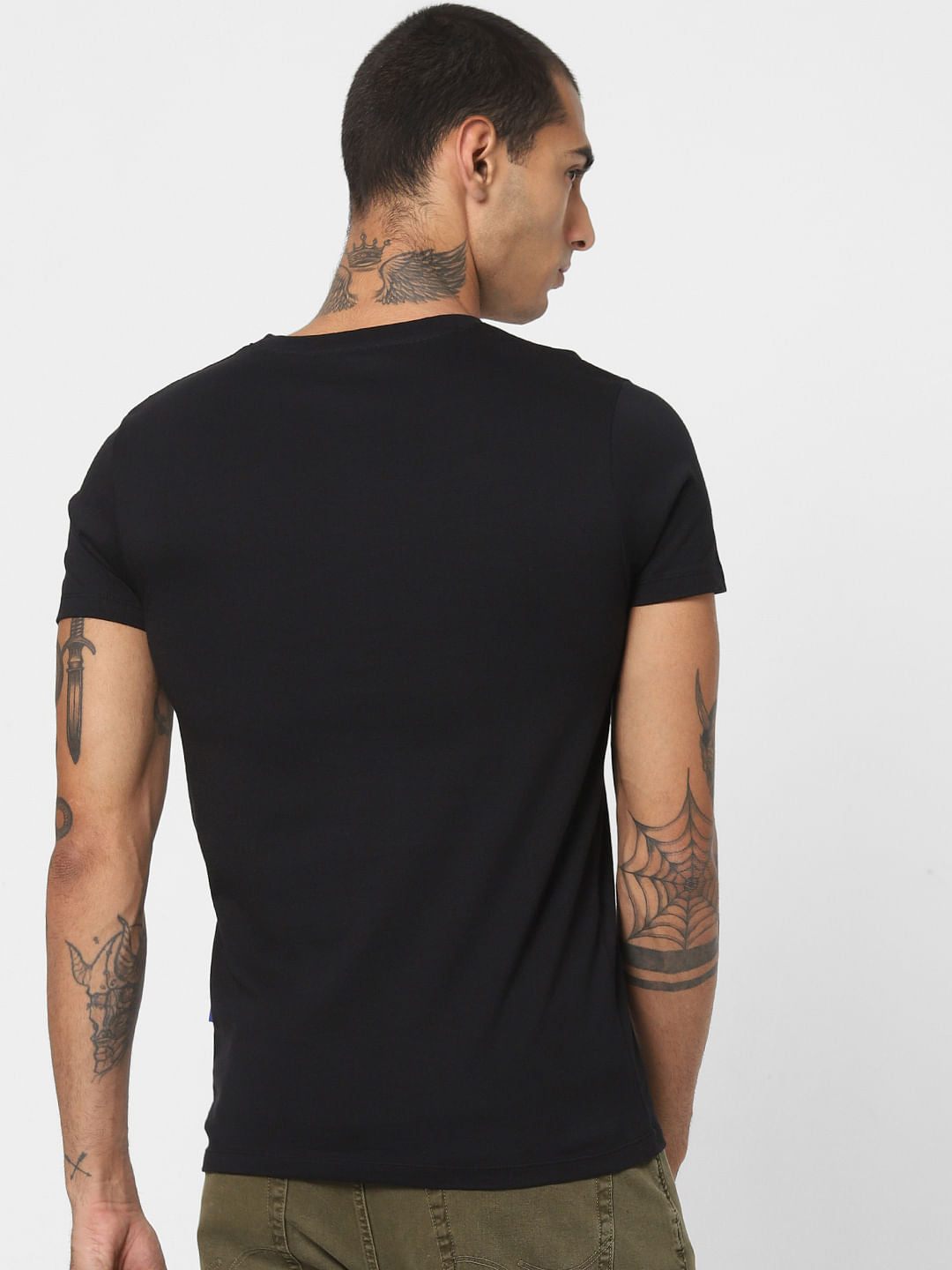 Black Logo Print V Neck T-shirt