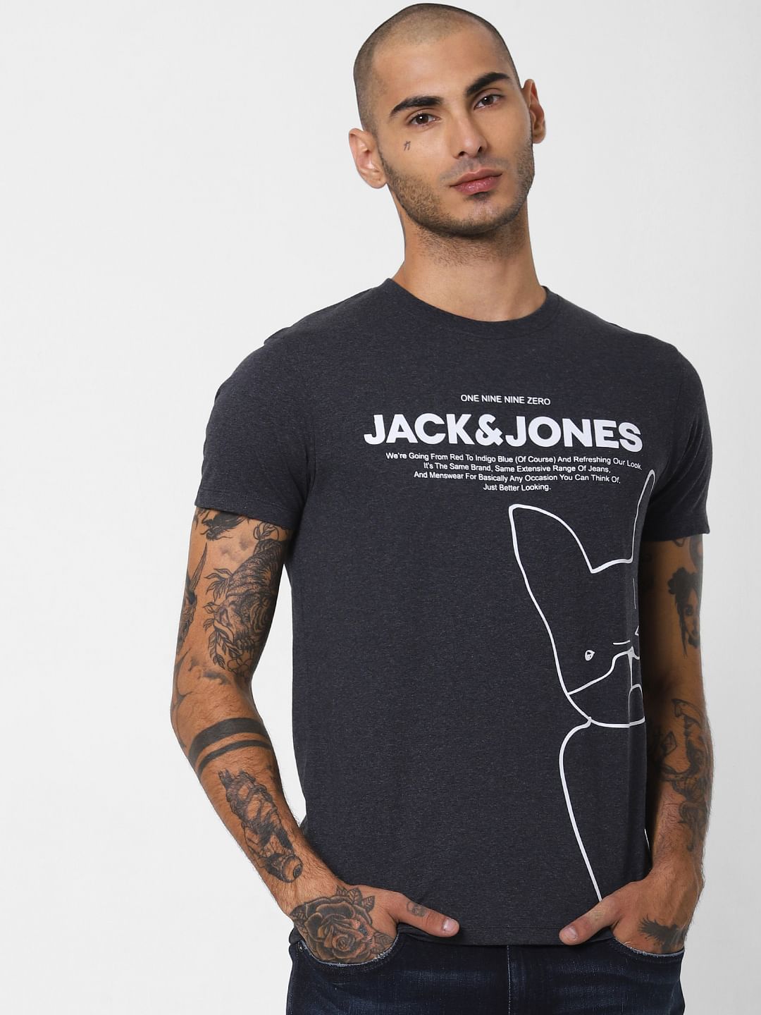 Dark Grey Logo Print Crew Neck T-shirt